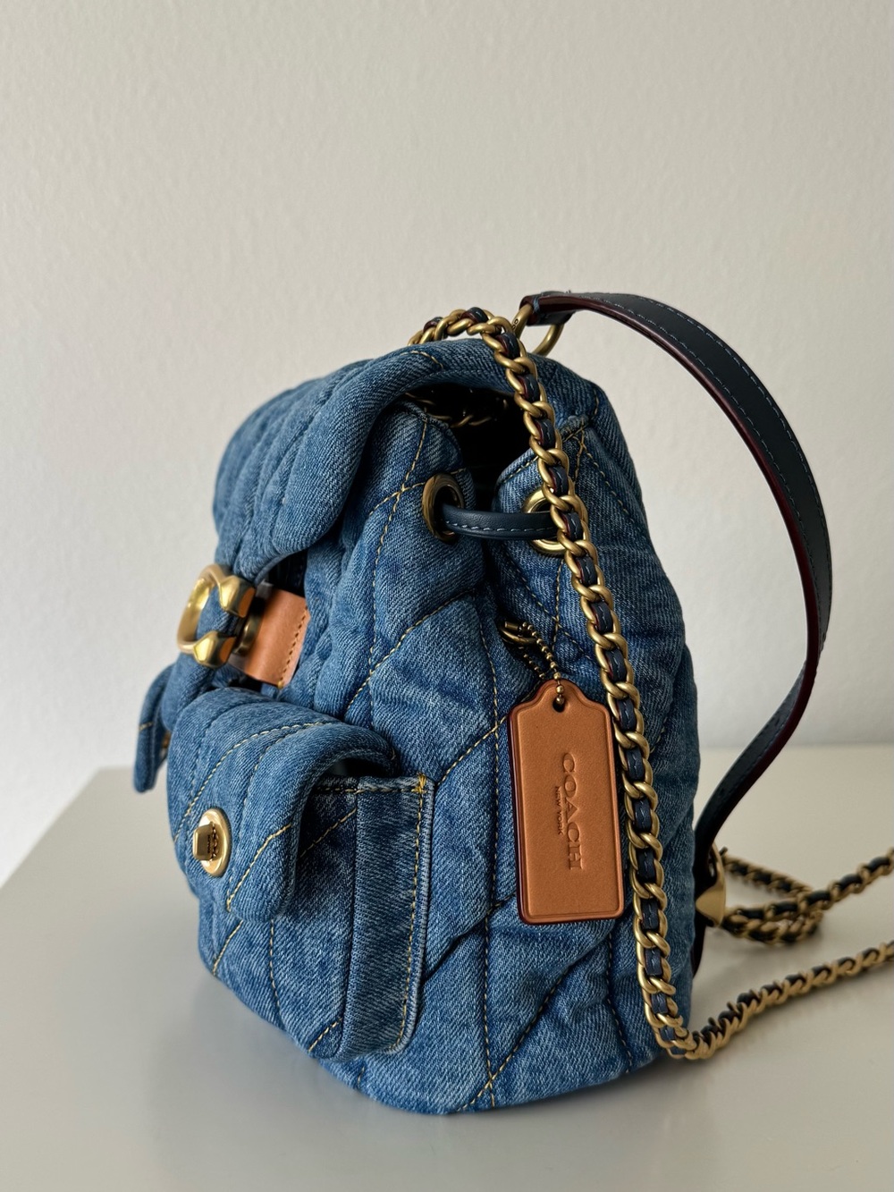 Coach Quilted Tabby Denim Indigo Backpack Shoulder Bag - Picture 7 of 15